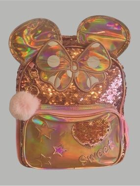 Jasmine Iridescent Pink Sequin Bow Kids Backpack